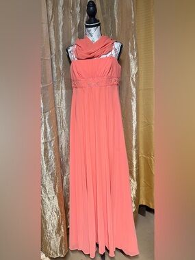 David's Bridal Coral Spaghetti-Strap Maxi Dress